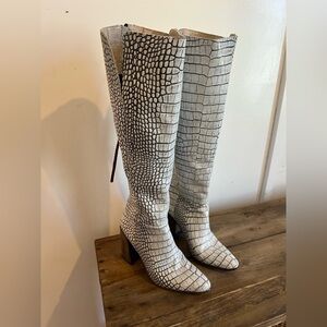 Brand new. Never worn. Freebird Jasper boot. White croco Knee-High Boots size 8